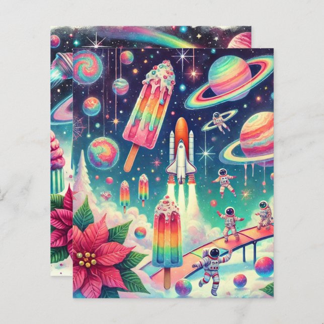 Whimsical Cosmic Poinsettia Scrapbook Paper (Front/Back)