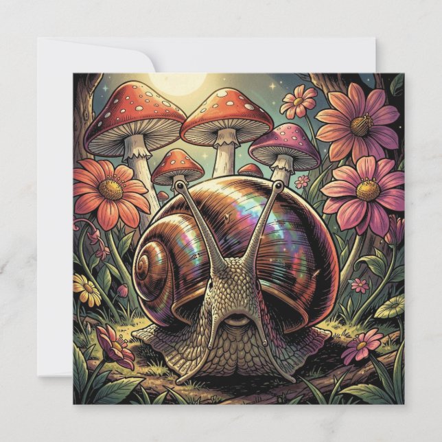 Whimsical Cosmic Snail & Mushroom Garden   (Front)