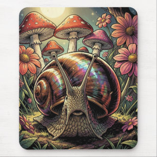 Whimsical Cosmic Snail & Mushroom Garden   Mouse Mat