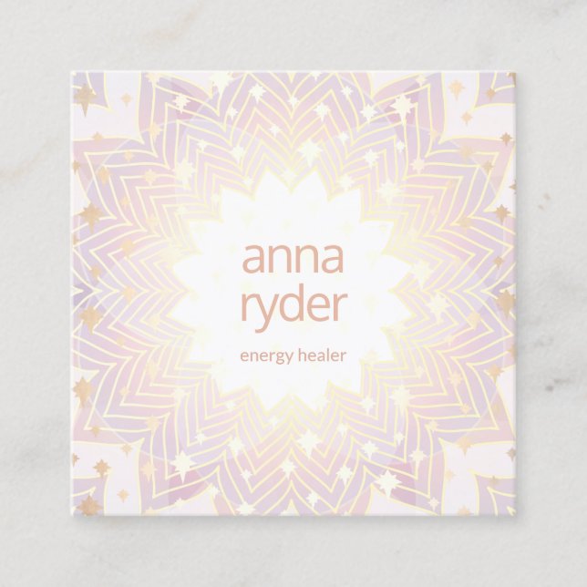 Whimsical Cosmic Stars Mandala Energy Healer Square Business Card (Front)