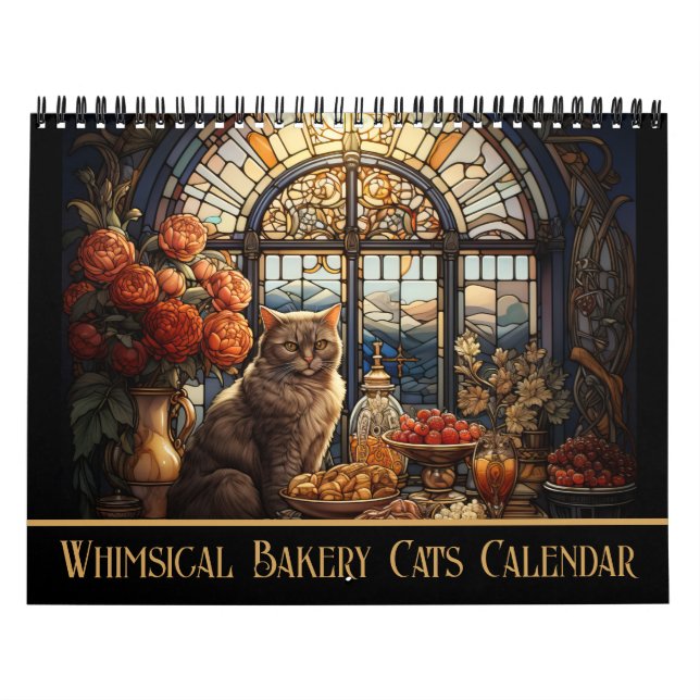 Whimsical Cosy Bakery Cats Stained Glass Calendar (Cover)