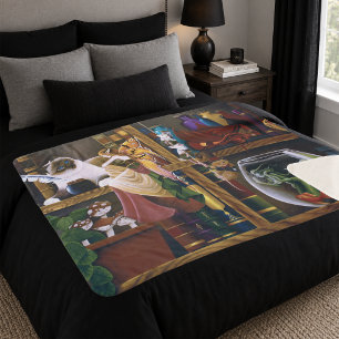 Whimsical Cosy Fantasy Wizard Library Shelves Sherpa Blanket