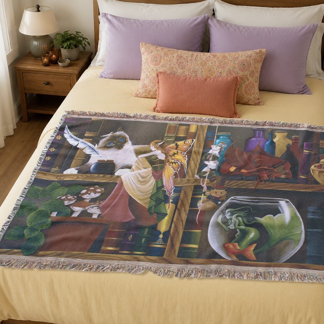 Whimsical Cosy Fantasy Wizard Library Shelves  Throw Blanket (Creator Uploaded)