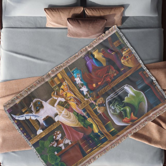 Whimsical Cosy Fantasy Wizard Library Shelves  Throw Blanket (Creator Uploaded)
