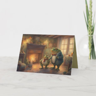 Whimsical cosy Frog birthday party greeting card