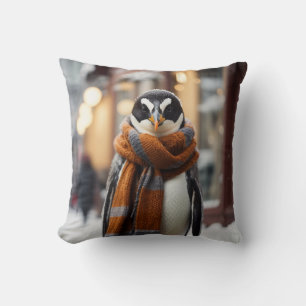 Whimsical Cosy Penguin Snowy Winter Cushion