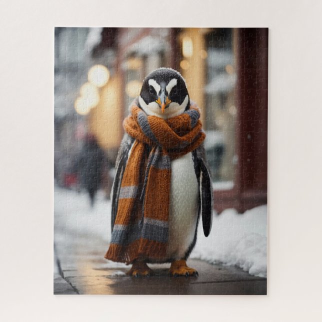 Whimsical Cosy Penguin Snowy Winter Jigsaw Puzzle (Vertical)