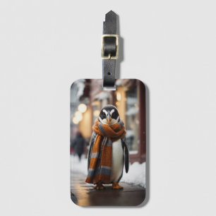 Whimsical Cosy Penguin Snowy Winter Luggage Tag