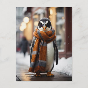 Whimsical Cosy Penguin Snowy Winter Postcard