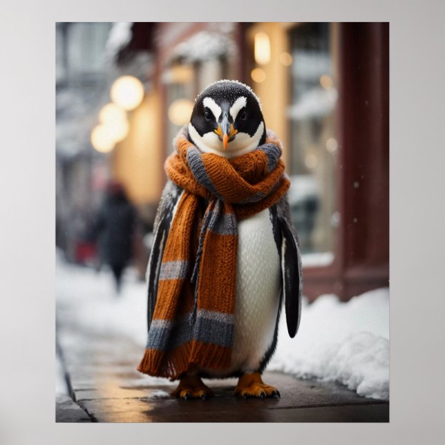 Whimsical Cosy Penguin Snowy Winter Poster (Front)