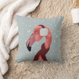 Whimsical Cosy Winter Flamingo With Scarf Cushion