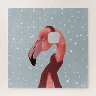Whimsical Cosy Winter Flamingo With Scarf Jigsaw Puzzle