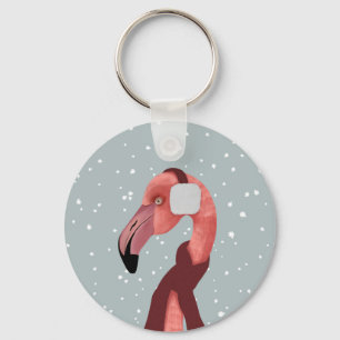 Whimsical Cosy Winter Flamingo With Scarf  Key Ring