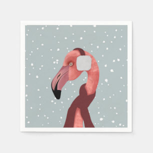 Whimsical Cosy Winter Flamingo With Scarf  Napkin