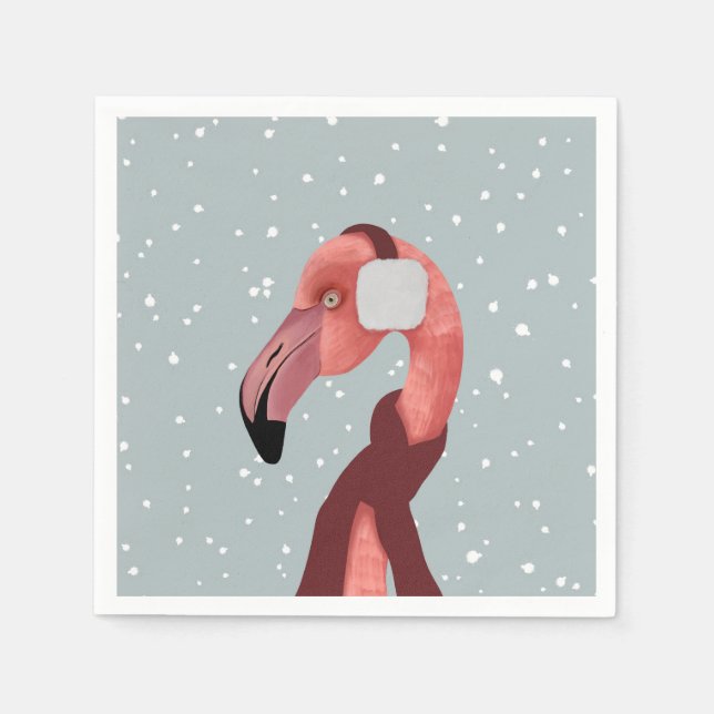 Whimsical Cosy Winter Flamingo With Scarf  Napkin (Front)