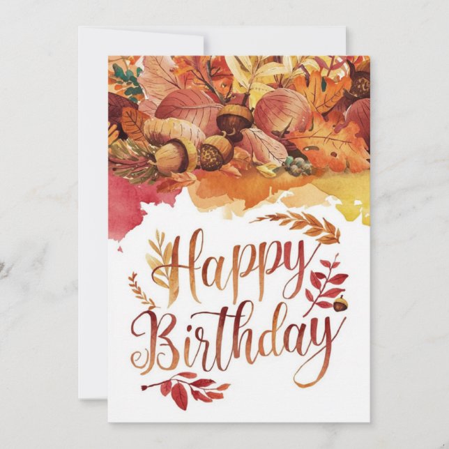 Whimsical Cosy Woodland Autumn Fall Happy Birthday Card (Front)