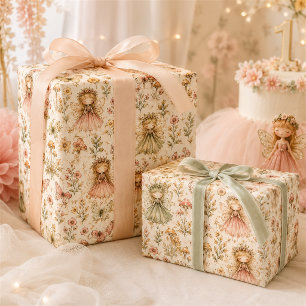 Whimsical Cottage Fairy Garden with Butterflies Wrapping Paper Sheet