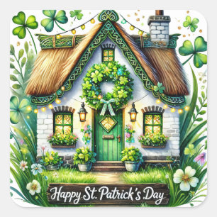 Whimsical Cottage Floral Illustration Square Sticker