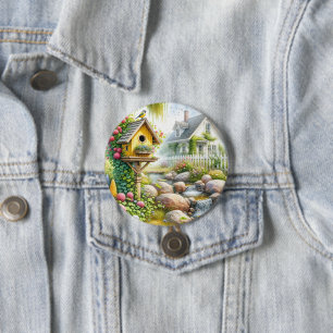 Whimsical Cottage Garden Birdhouse Stream 7.5 Cm Round Badge