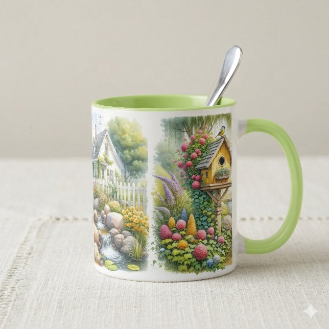 Whimsical Cottage Garden Birdhouse Stream Mug (Whimsical Cottage Garden Birdhouse Stream Mug
)
