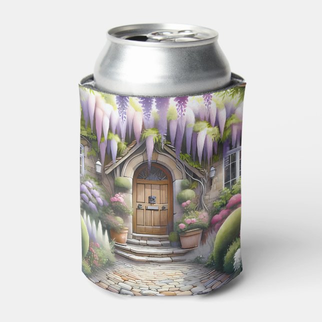 Whimsical Cottage Garden Pathway Can Cooler (Can Front)