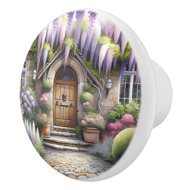 Whimsical Cottage Garden Pathway Ceramic Knob (Right)