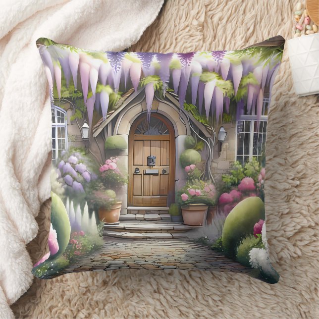 Whimsical Cottage Garden Pathway Cushion (Blanket)