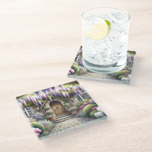 Whimsical Cottage Garden Pathway Glass Coaster