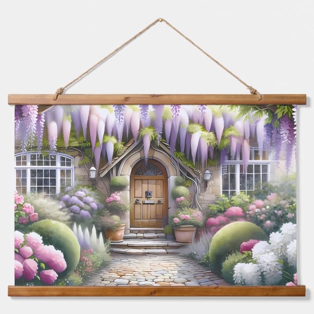 Whimsical Cottage Garden Pathway Hanging Tapestry (Front)