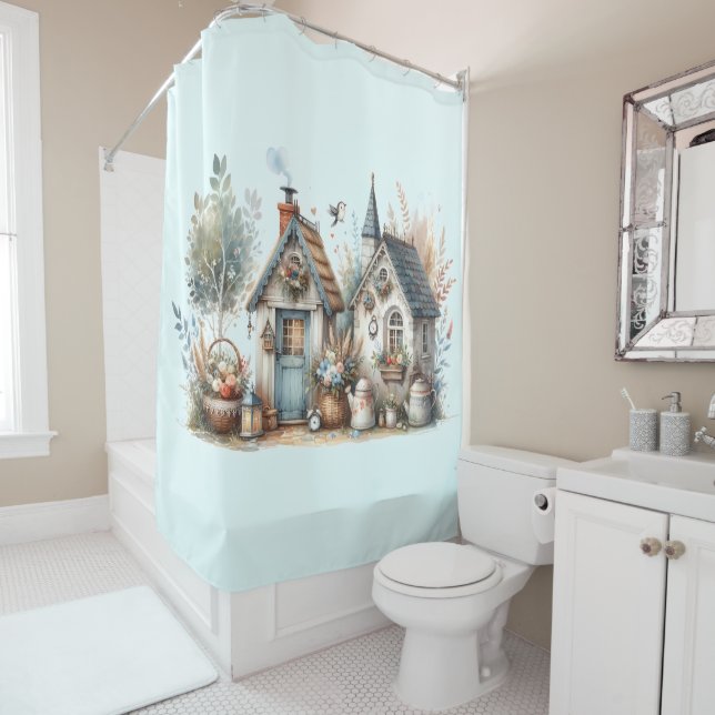 Whimsical Cottage Garden Shower Curtain (In Situ)
