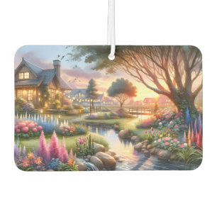 Whimsical Cottage Garden Sunset Car Air Freshener
