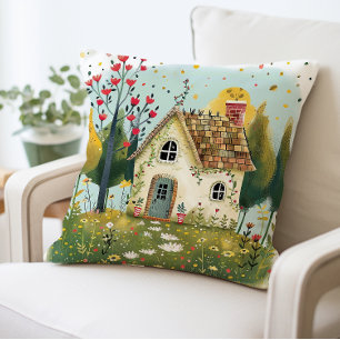 Whimsical Cottage Pillow, Cosy Home Decor Cushion
