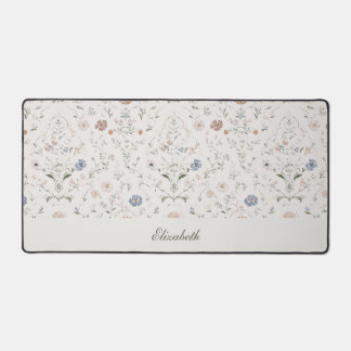 Whimsical Cottagecore Beige Monogram Name Floral Desk Mat
