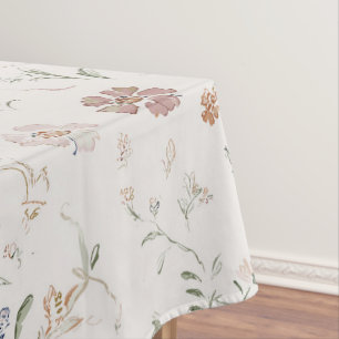 Whimsical Cottagecore Beige Watercolor Wildflower Tablecloth