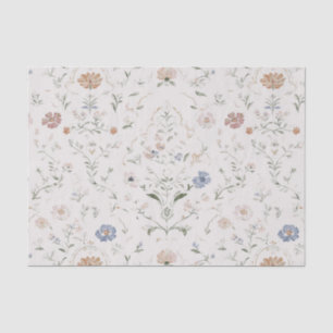 Whimsical Cottagecore Beige Watercolor Wildflower Tissue Paper