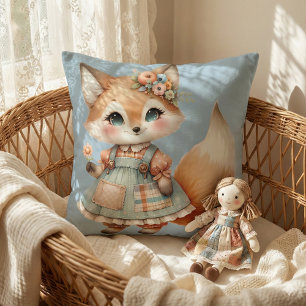 Whimsical Cottagecore Floral Pastel Fox  Cushion