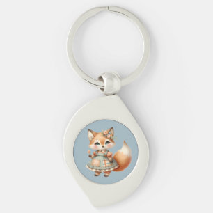 Whimsical Cottagecore Floral Pastel Fox Key Ring
