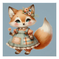 Whimsical Cottagecore Floral Pastel Fox