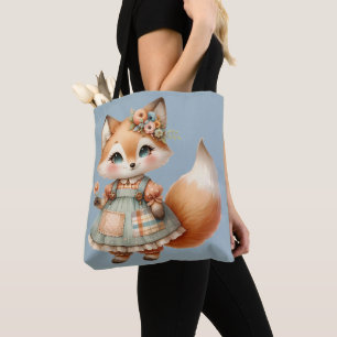 Whimsical Cottagecore Floral Pastel Fox  Tote Bag