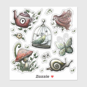 Whimsical Cottagecore Garden Stickers - Hand-Drawn
