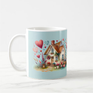Whimsical Cottagecore Heart House Art Coffee Mug