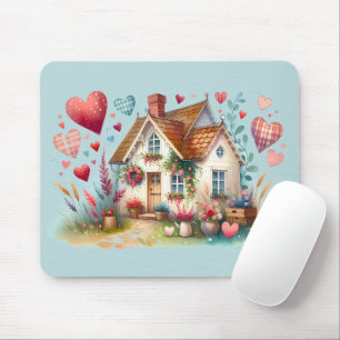Whimsical Cottagecore Heart House Art Mouse Mat