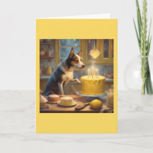 Whimsical Cottagecore Kitchen Dog & Birthday Cake Card