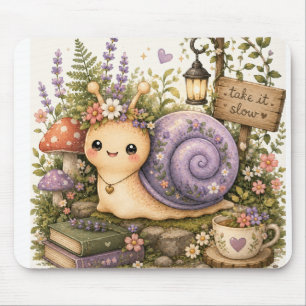 Whimsical Cottagecore Snail Watercolor Art Mouse Mat