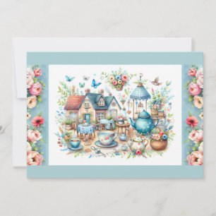 Whimsical Cottagecore Tea Garden Scene Card