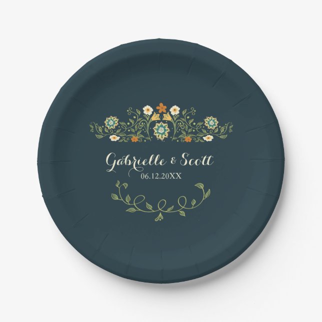 Whimsical Country Flower Garden Wedding/Shower Paper Plate (Front)