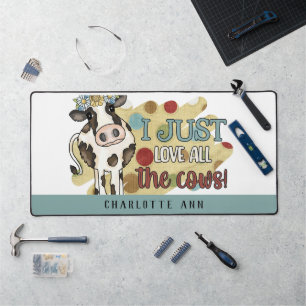 Whimsical Cow Farmhouse Personalised  Desk Mat