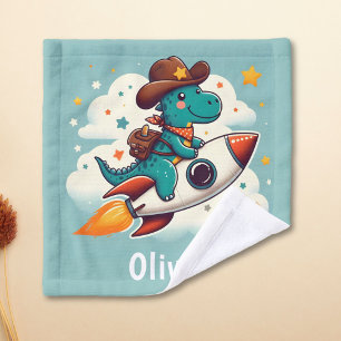 Whimsical Cowboy Dinosaur Riding Space Rocket Wash Cloth