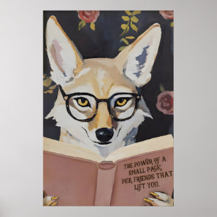 Whimsical Coyote Reading Book Art Print - Literary