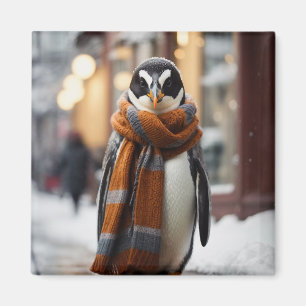 Whimsical Cozy Penguin Snowy Winter Magnet
